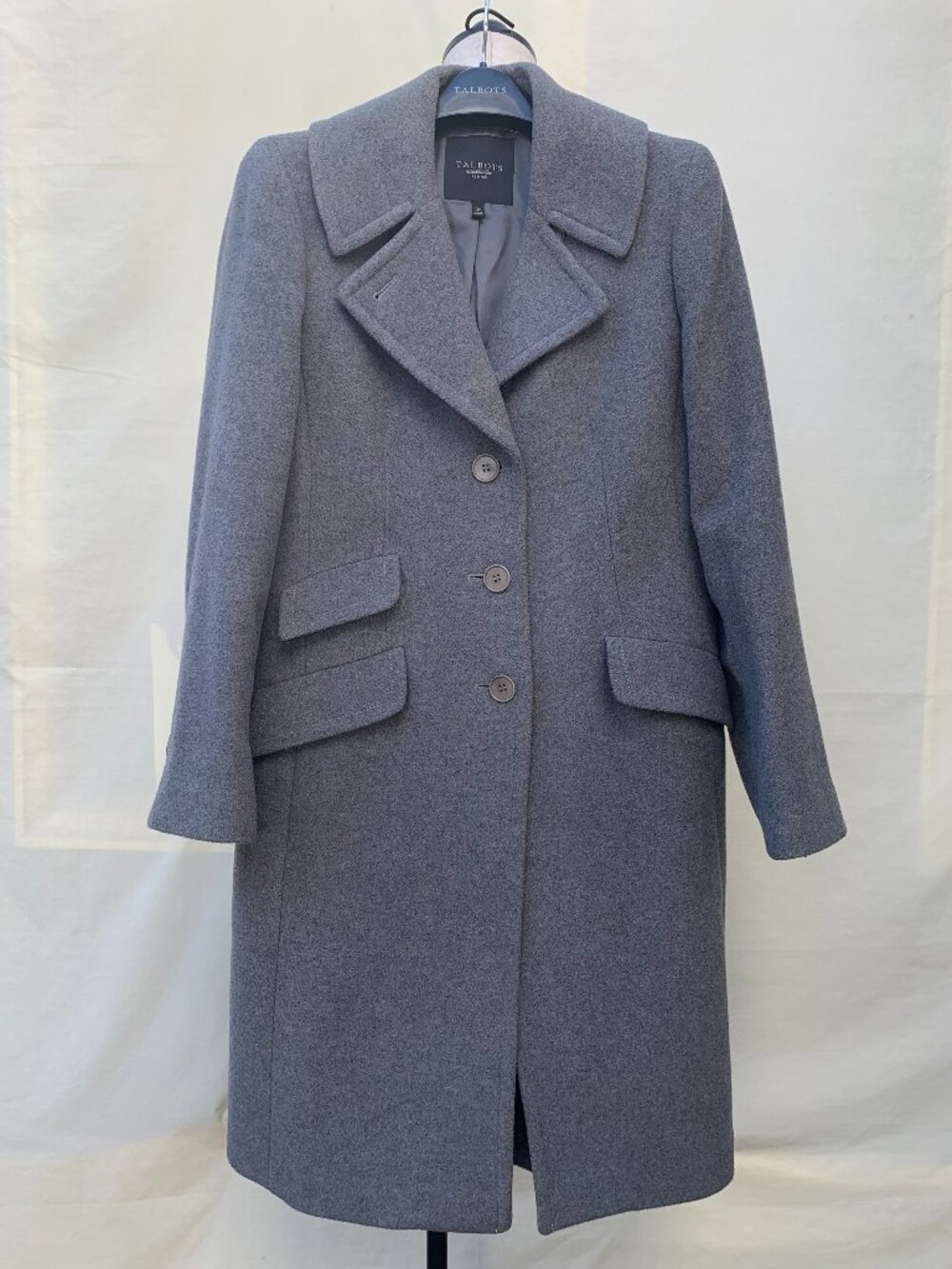 Talbots Petites 100% Wool Gray Long Overcoat 12P Classic